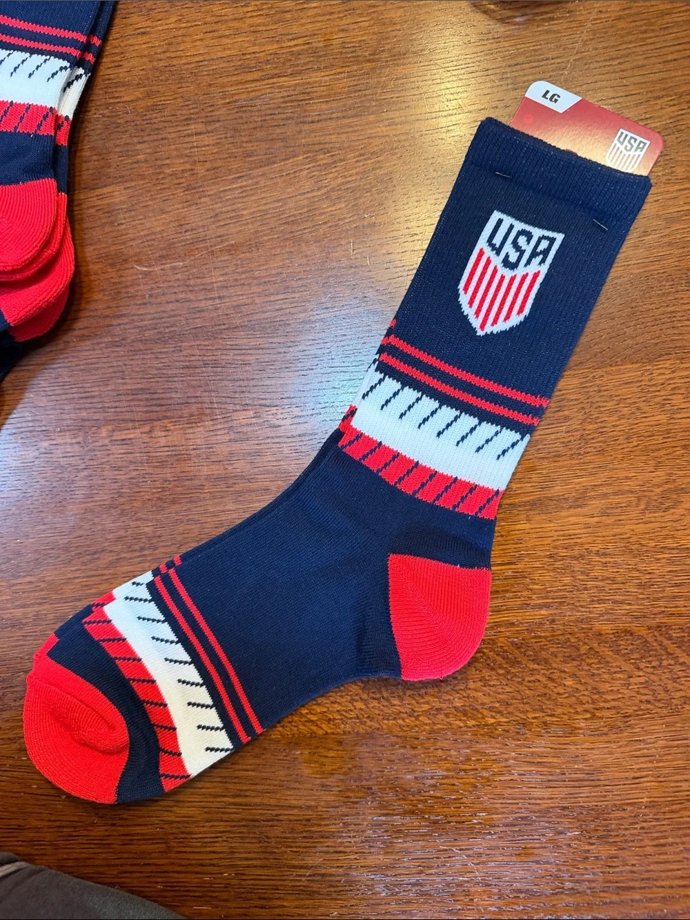 USA Crest Athletic Crew Socks - Navy with Red & White Accents